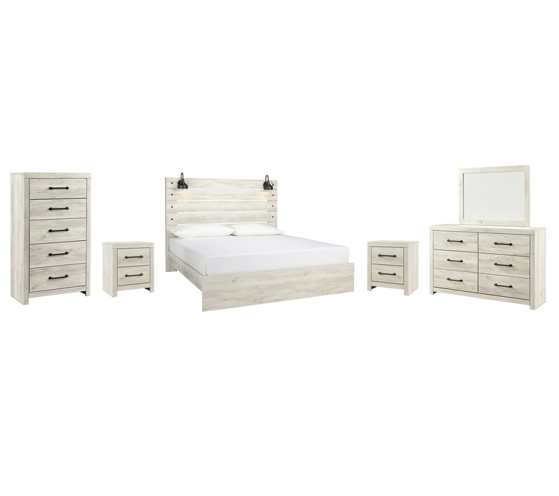 Cambeck  Panel Bed With Mirrored Dresser, Chest And 2 Nightstands