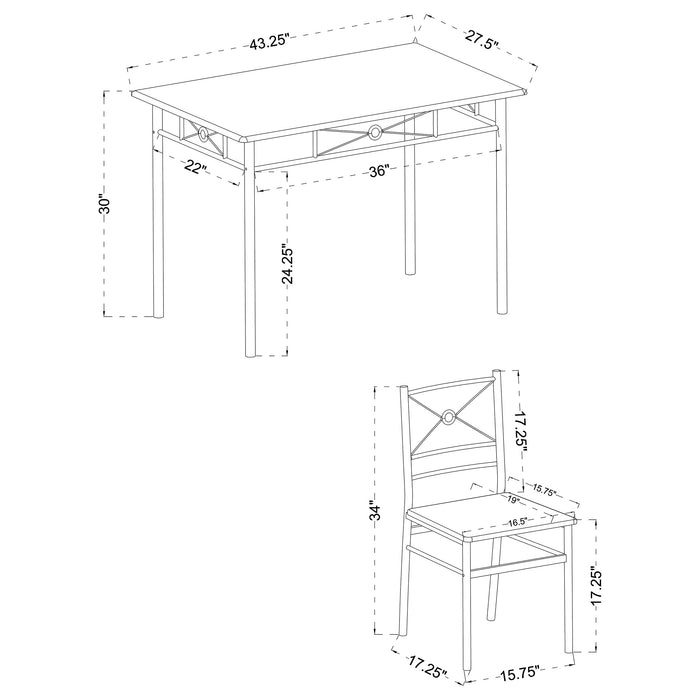 Anna 5-piece Rectangular Dining Table Set Silver