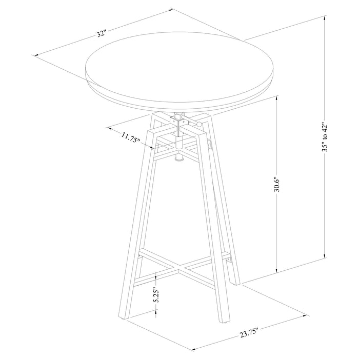 Bartlett Round 32-inch Adjustable Bar Table Brushed Nutmeg