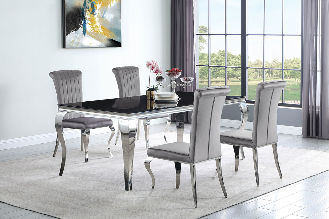 Carone 5-piece 81" Rectangular Black Glass Dining Set Grey