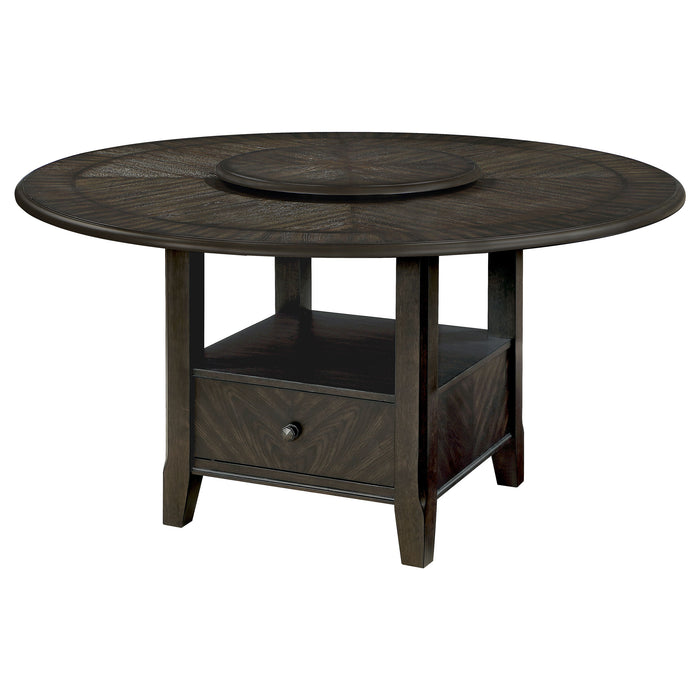 Twyla Round 60-inch Dining Table with Lazy Susan Dark Cocoa