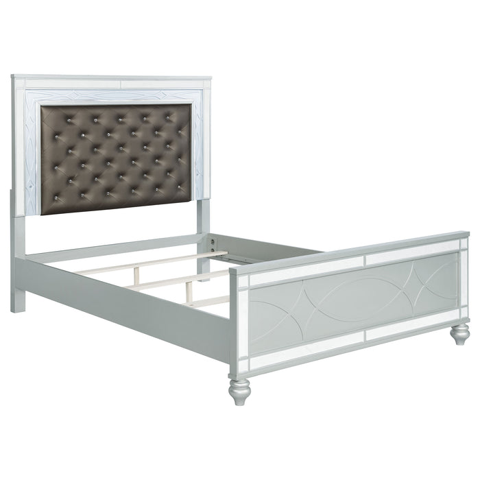 Gunnison Wood Eastern King LED Panel Bed Silver Metallic