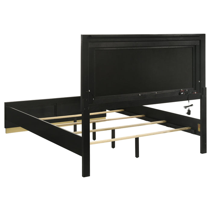 Caraway Wood Eastern King LED Panel Bed Black