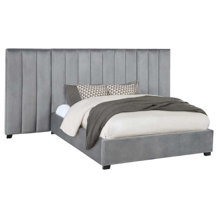 Arles Upholstered Queen Wall Panel Bed Grey