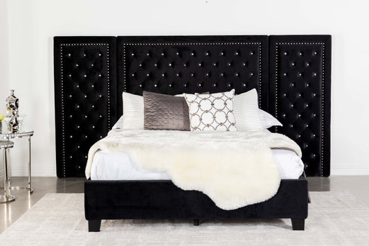 Hailey Upholstered Eastern King Wall Panel Bed Black