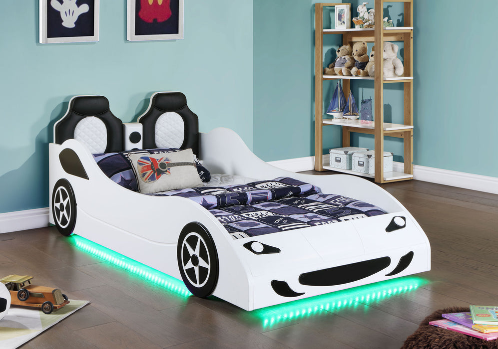 Cruiser Wood Twin LED Car Bed White