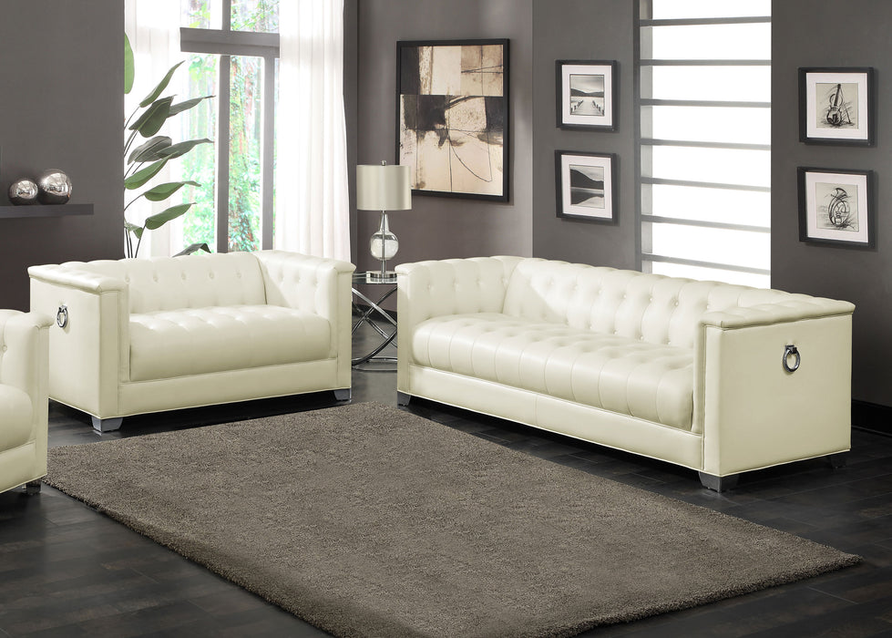 Chaviano 2-piece Upholstered Track Arm Sofa Set Pearl White