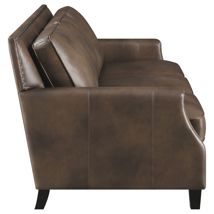 Leaton 2-piece Upholstered Recessed Arm Sofa Set Brown Sugar