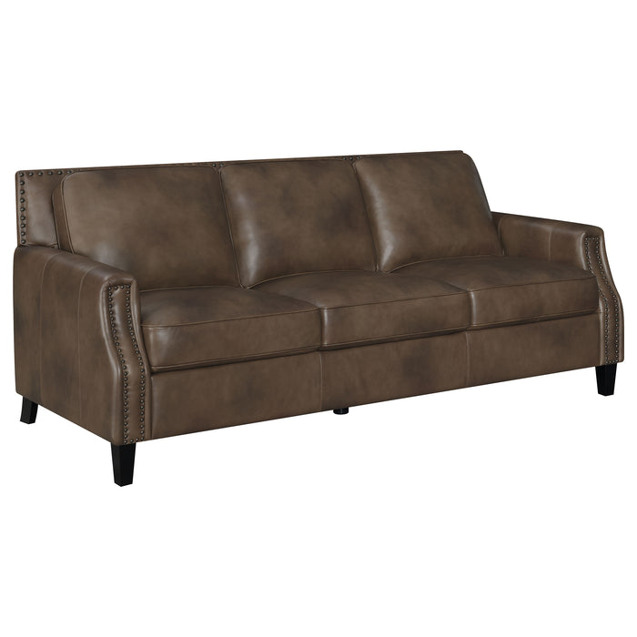 Leaton 3-piece Upholstered Recessed Arm Sofa Set Brown Sugar