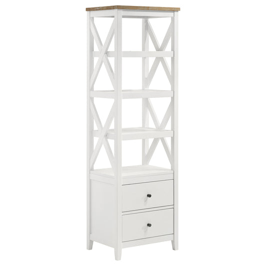 Hollis 4-shelf Wood Media Tower with Drawers Brown and White