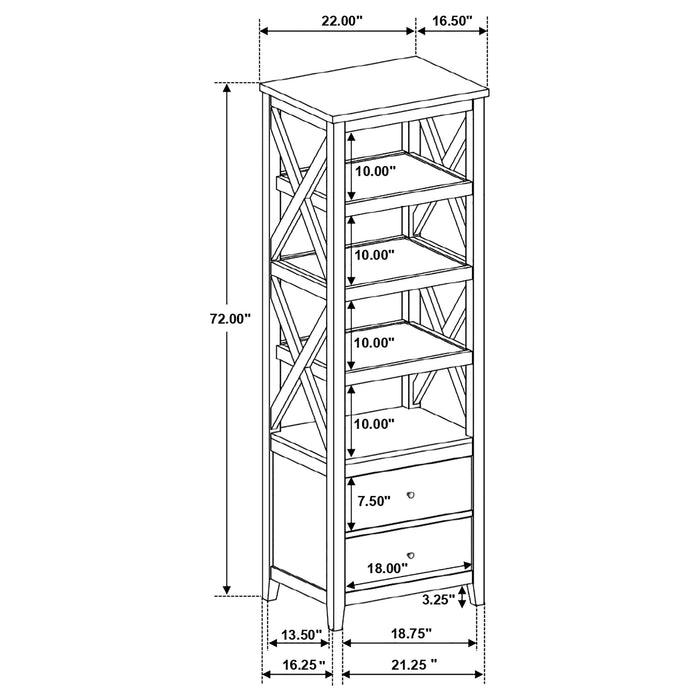 Hollis 4-shelf Wood Media Tower with Drawers Brown and White