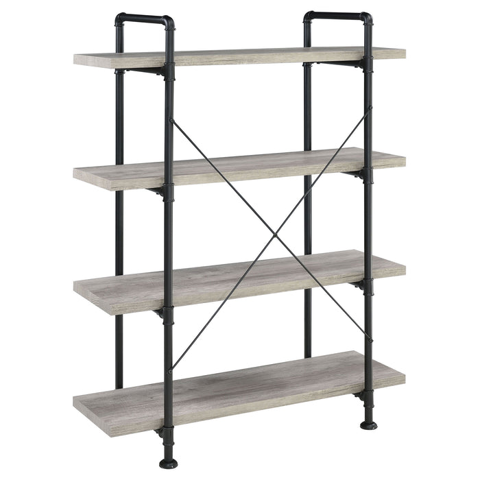 Delray 56-inch 4-shelf Bookshelf Grey Driftwood and Black