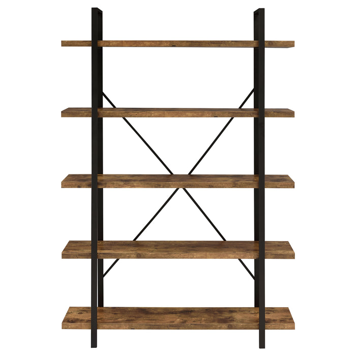 Cole 70-inch 5-shelf Bookshelf Rustic Nutmeg and Black