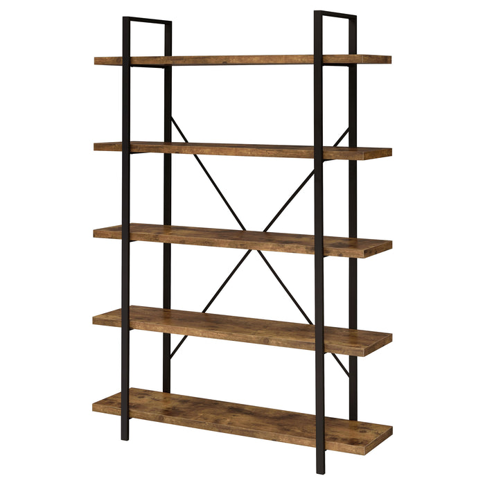 Cole 70-inch 5-shelf Bookshelf Rustic Nutmeg and Black