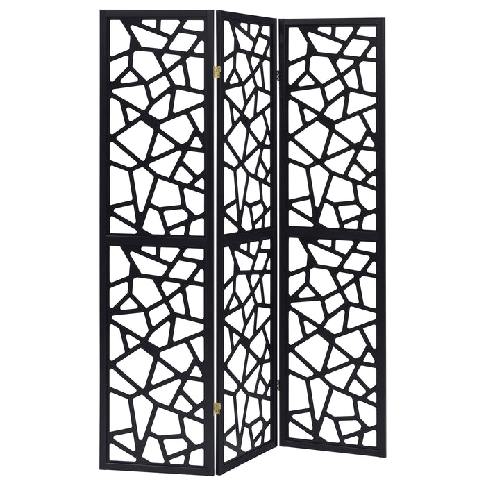 Nailan 3-Panel Room Divider Folding Screen Black Open Mosaic