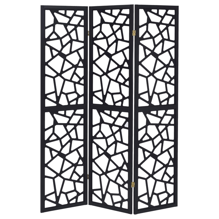 Nailan 3-Panel Room Divider Folding Screen Black Open Mosaic