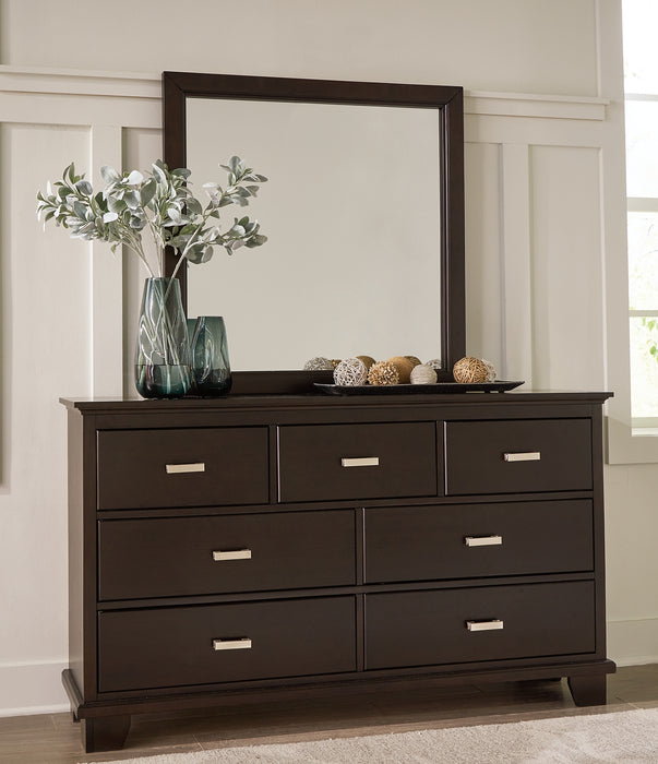 Covetown King Panel Bed with Mirrored Dresser and Nightstand