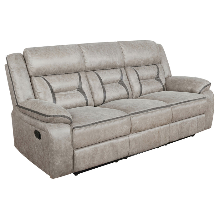 Greer Upholstered Motion Reclining Sofa Taupe