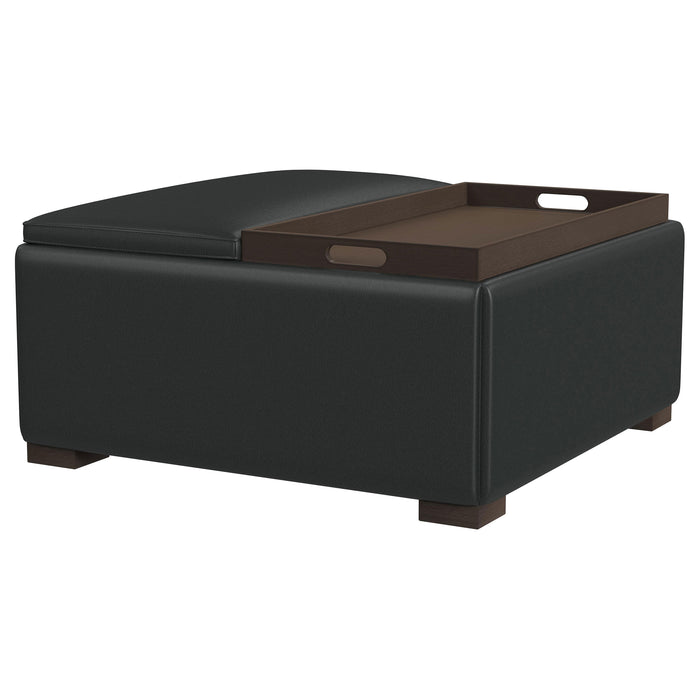 Paris Upholstered Storage Ottoman with Tray Black