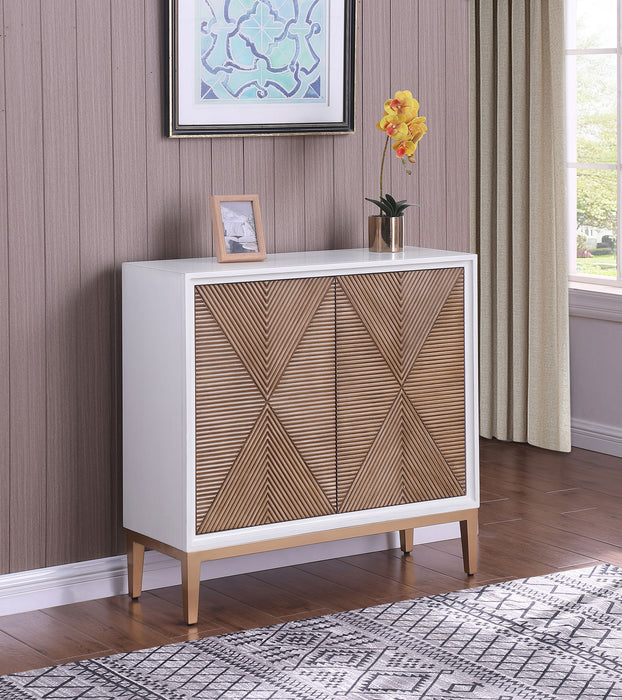 Gretchen 2-door Wood Fluted Parquet Cabinet White and Brown