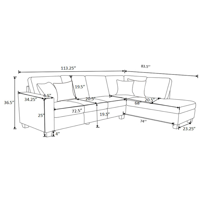 Whitson Upholstered Track Arm Sectional Chaise Sofa Stone