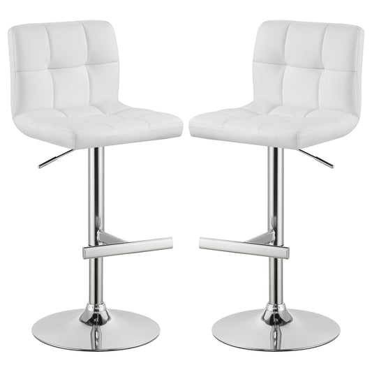 Lenny Upholstered Adjustable Bar Stool White (Set of 2)