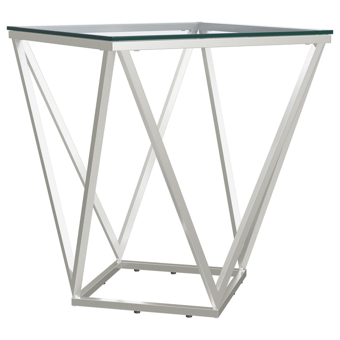 Brittania Square Glass Top Geometric End Table Nickel