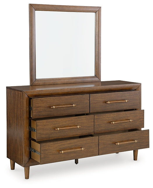 Lyncott King Upholstered Bed with Mirrored Dresser and Nightstand