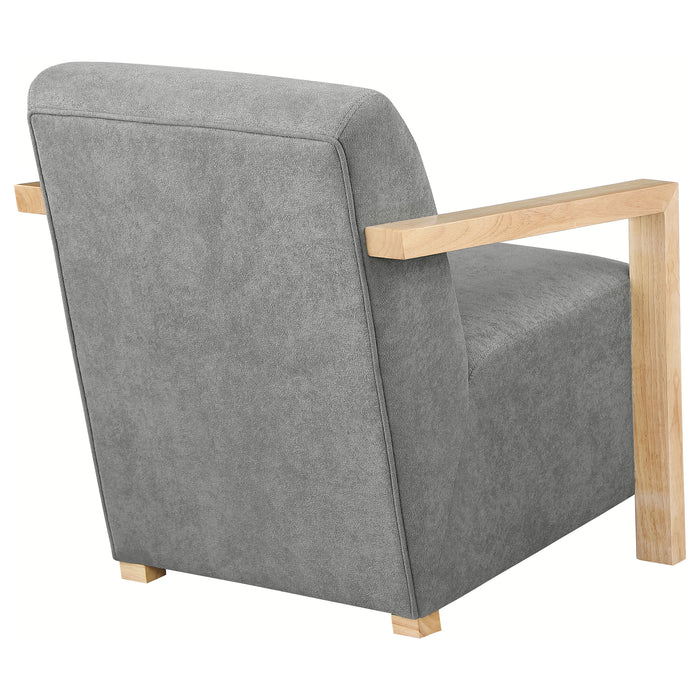 Diego Upholstered Accent Arm Chair with Wood Arms Grey