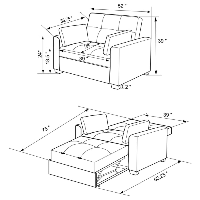 Edith Upholstered Convertible Sleeper Sofa Bed Grey