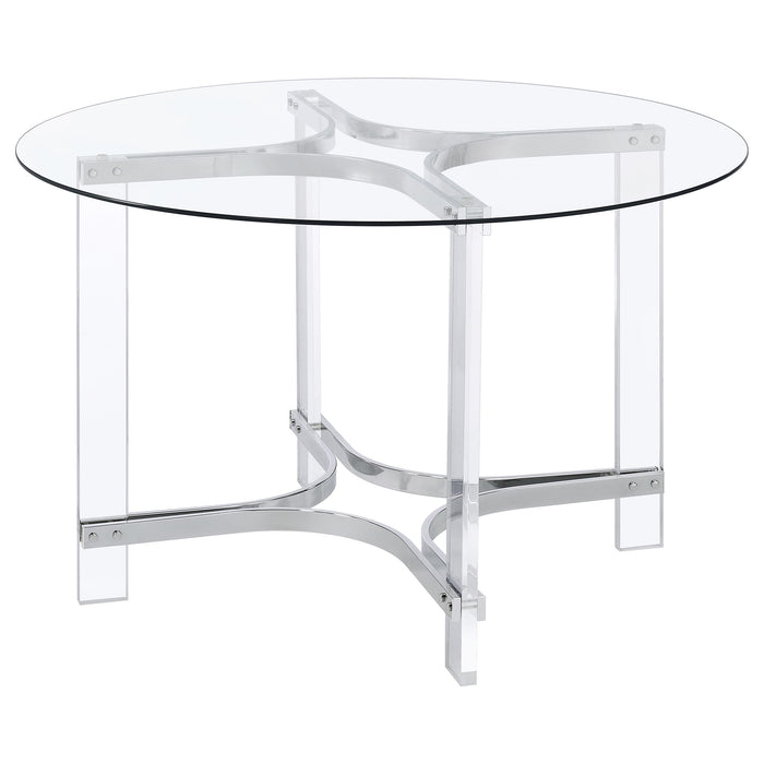 Keeling 47-inch Round Glass Top Acrylic Dining Table Chrome