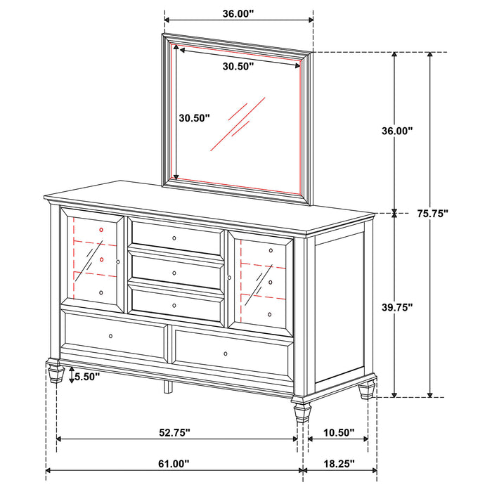 Sandy Beach 11-drawer Dresser with Mirror Cream White