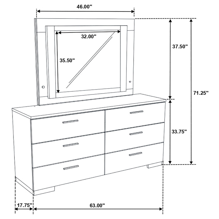 Felicity 6-drawer Dresser with LED Mirror White High Gloss