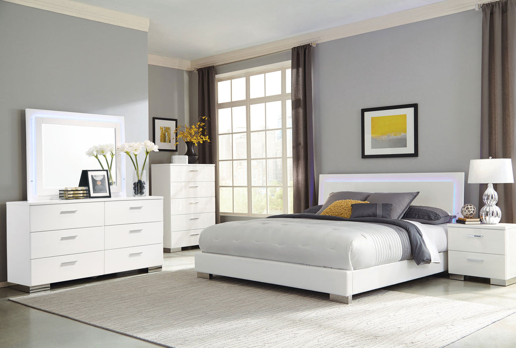 Felicity 6-drawer Dresser with LED Mirror White High Gloss