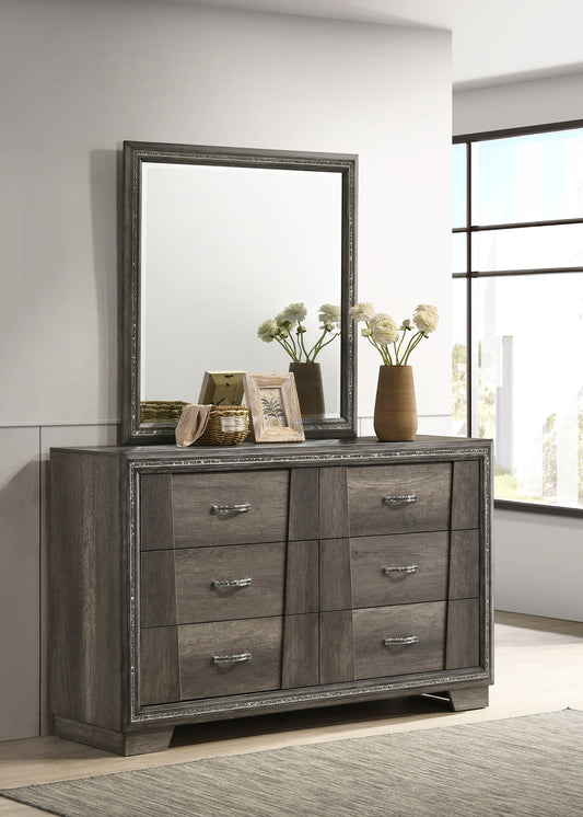 Janine 6-drawer Dresser with Mirror Grey