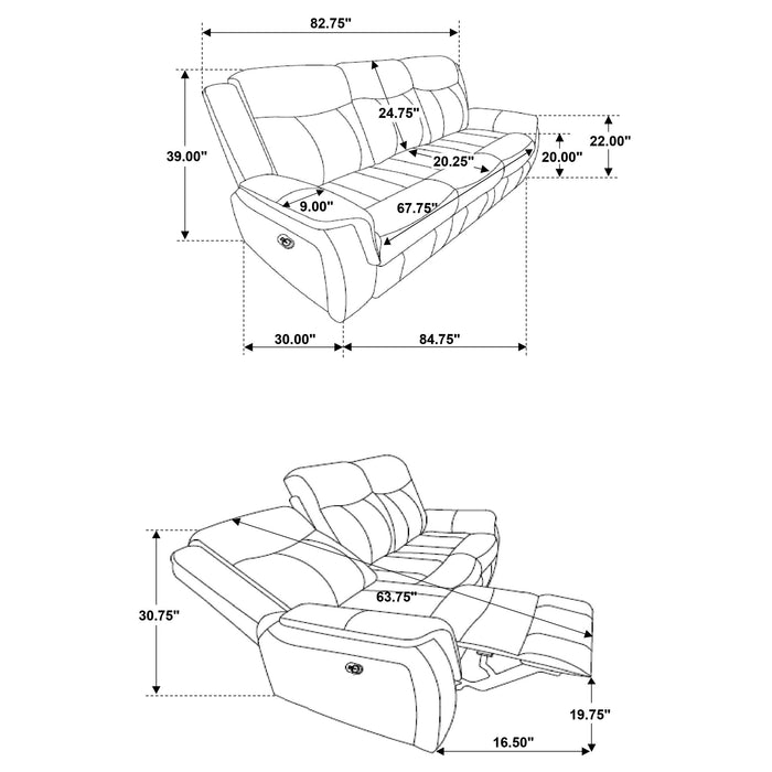 Lawrence 2-piece Upholstered Reclining Sofa Set Charcoal