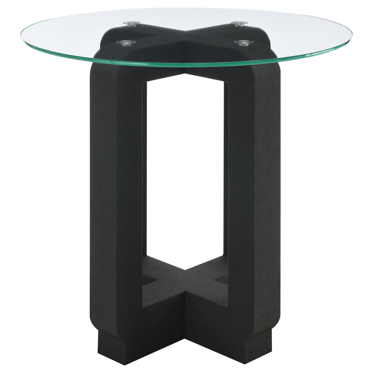 Acklin Round Clear Glass Top Side End Table Black