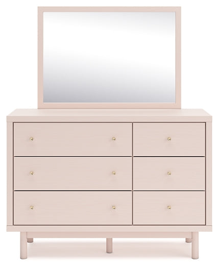 Wistenpine Full Upholstered Panel Headboard with Mirrored Dresser and Nightstand