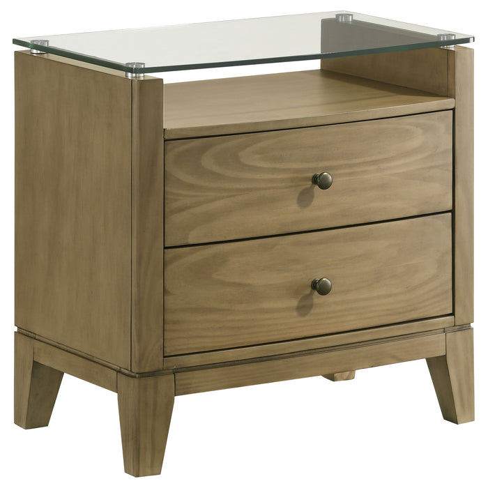 Granada 2-drawer Glass Top Nightstand Natural Pine