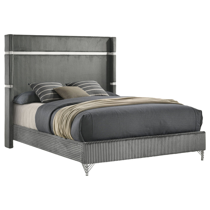 Lucia 61-inch Upholstered Eastern King Wingback Bed Grey