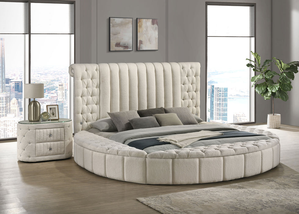 Sonya Upholstered Eastern King Round Storage Bed Ivory