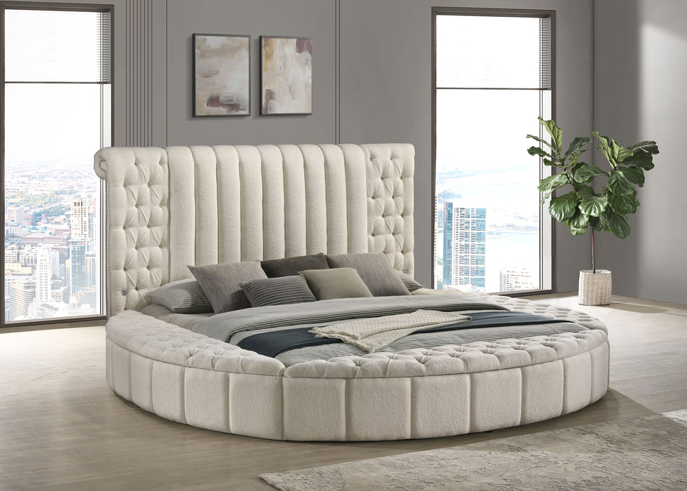 Sonya Upholstered Eastern King Round Storage Bed Ivory