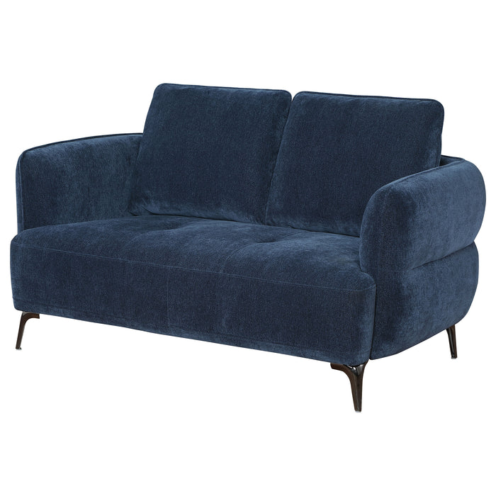 Lively Chenille Upholstered Modern Track Arm Loveseat Blue