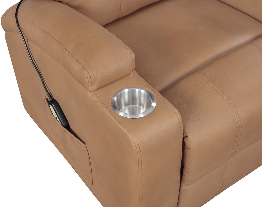 Armstrong Upholstered Power Lift Massage Recliner Camel