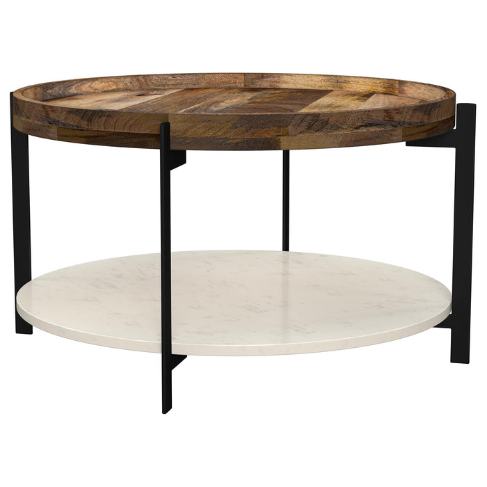 Adhvik Round Wood Top Marble Shelf Coffee Table Natural