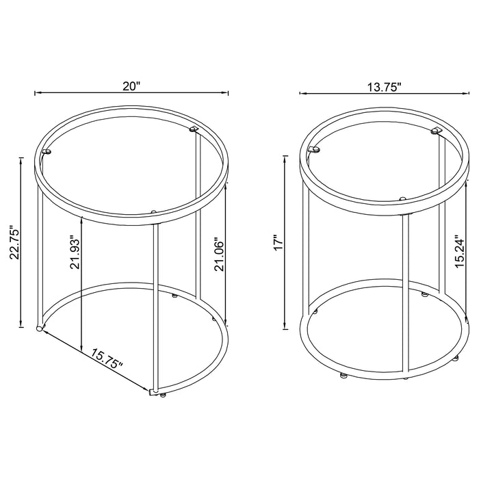 Maylin 2-piece Round Glass Top Nesting Table Set Gold