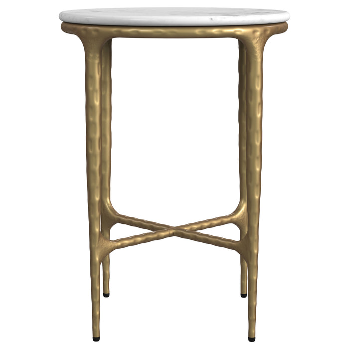 Baldwin Round Marble Top Side Table White and Gold