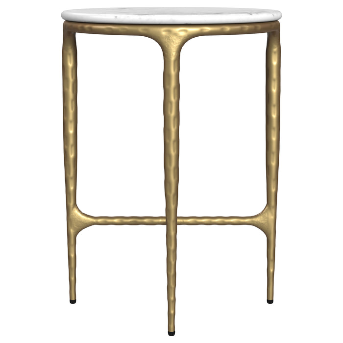 Baldwin Round Marble Top Side Table White and Gold