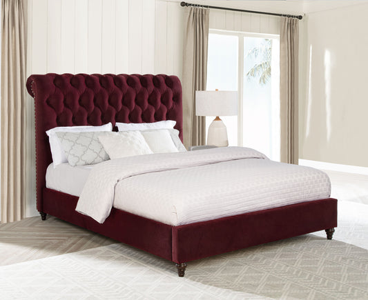 Devon 57-inch Upholstered Eastern King Panel Bed Wine Red