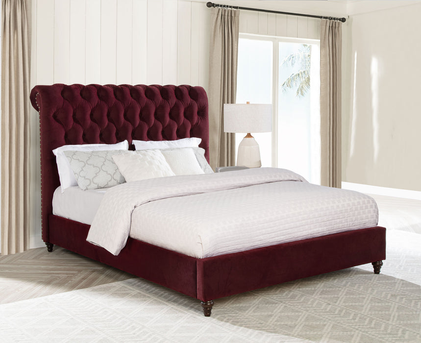 Devon 57-inch Upholstered Eastern King Panel Bed Wine Red